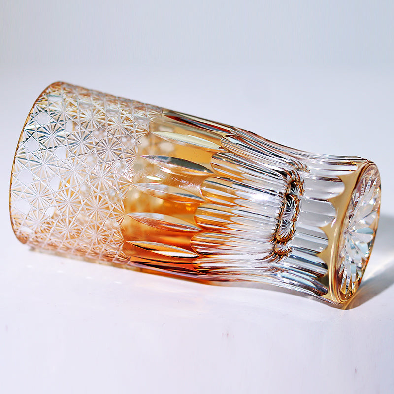 JP-004 Handcrafts Edo Kiriko Orange Cased Crystal Glass Cocktail Tumbler Beer Glass 260ml In Gift Box