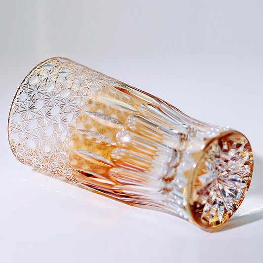 JP-004 Handcrafts Edo Kiriko Orange Cased Crystal Glass Cocktail Tumbler Beer Glass 260ml In Gift Box