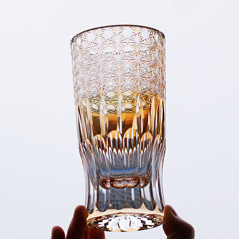 JP-004 Handcrafts Edo Kiriko Orange Cased Crystal Glass Cocktail Tumbler Beer Glass 260ml In Gift Box