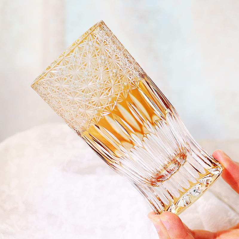 JP-004 Handcrafts Edo Kiriko Orange Cased Crystal Glass Cocktail Tumbler Beer Glass 260ml In Gift Box