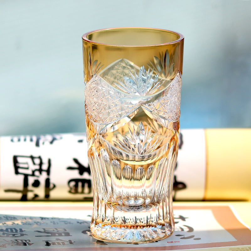 JP-006 Edo Kiriko Orange Crystal Beer Glass Tumbler For Cocktail Beverages, Non-alcohol, Water, Cold Tea, Soft drinks