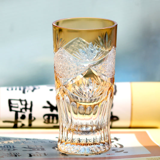 Primary image of Orange Highball Glass Crown Design - hand-cut crystal glassware