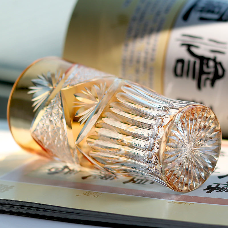 JP-006 Edo Kiriko Orange Crystal Beer Glass Tumbler For Cocktail Beverages, Non-alcohol, Water, Cold Tea, Soft drinks