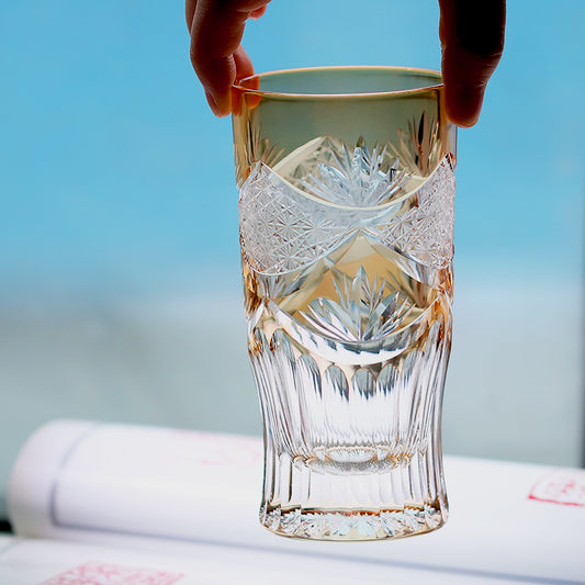 JP-006 Edo Kiriko Orange Crystal Beer Glass Tumbler For Cocktail Beverages, Non-alcohol, Water, Cold Tea, Soft drinks