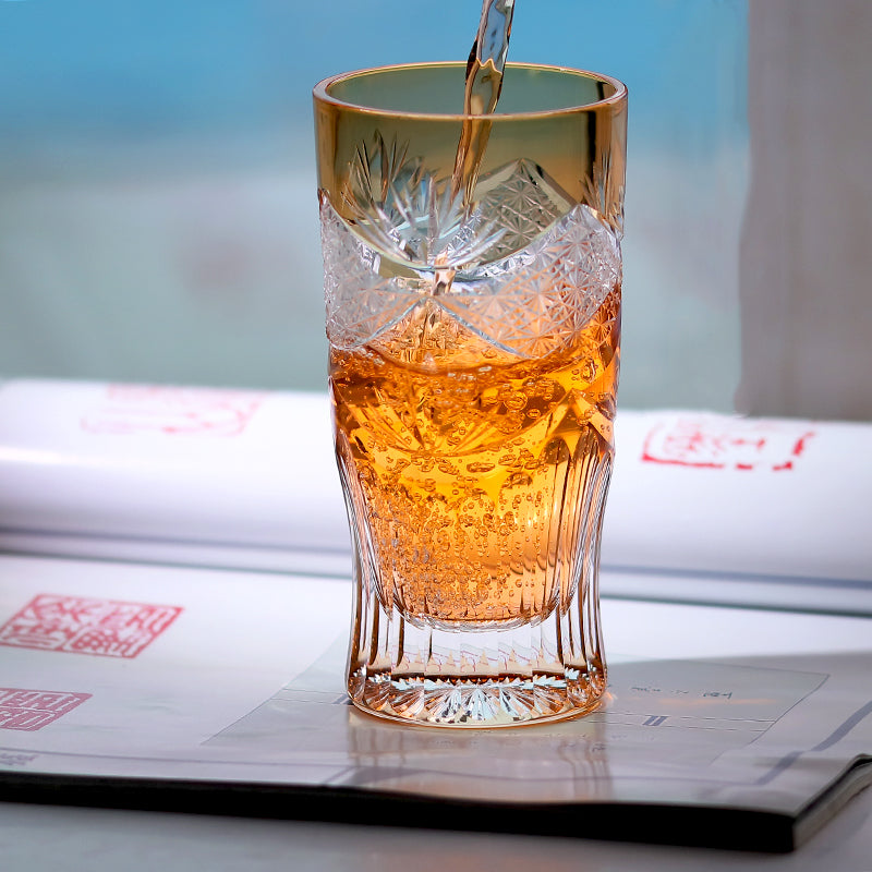 JP-006 Edo Kiriko Orange Crystal Beer Glass Tumbler For Cocktail Beverages, Non-alcohol, Water, Cold Tea, Soft drinks