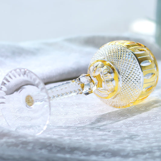 JP-096 8oz Handcrafted Orange Color Cased Wine Glass Goblet Hand Cutting Lotus Deisgn