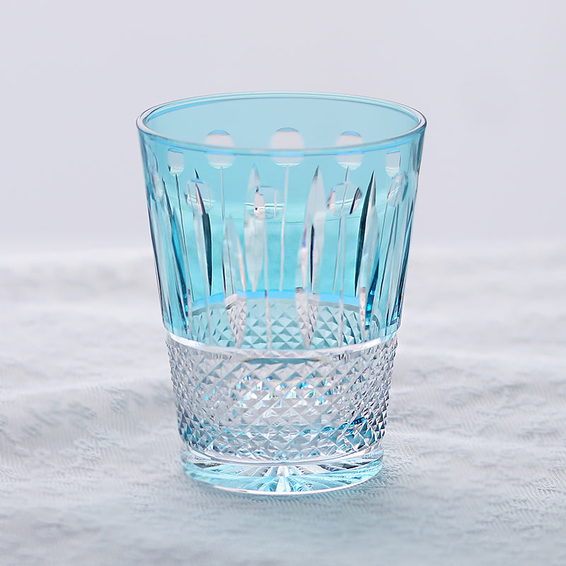 JP-095 Hand Cut and Sky Blue Crystal Glass Water Tumbler For Whiskey Old Fashioned Beverage Social Drinkers