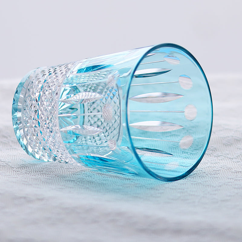 JP-095 Hand Cut and Sky Blue Crystal Glass Water Tumbler For Whiskey Old Fashioned Beverage Social Drinkers