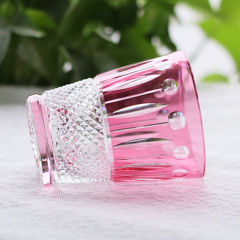 Bohemian Style Hand-cut Crystal Glass Tumbler Pink 10oz