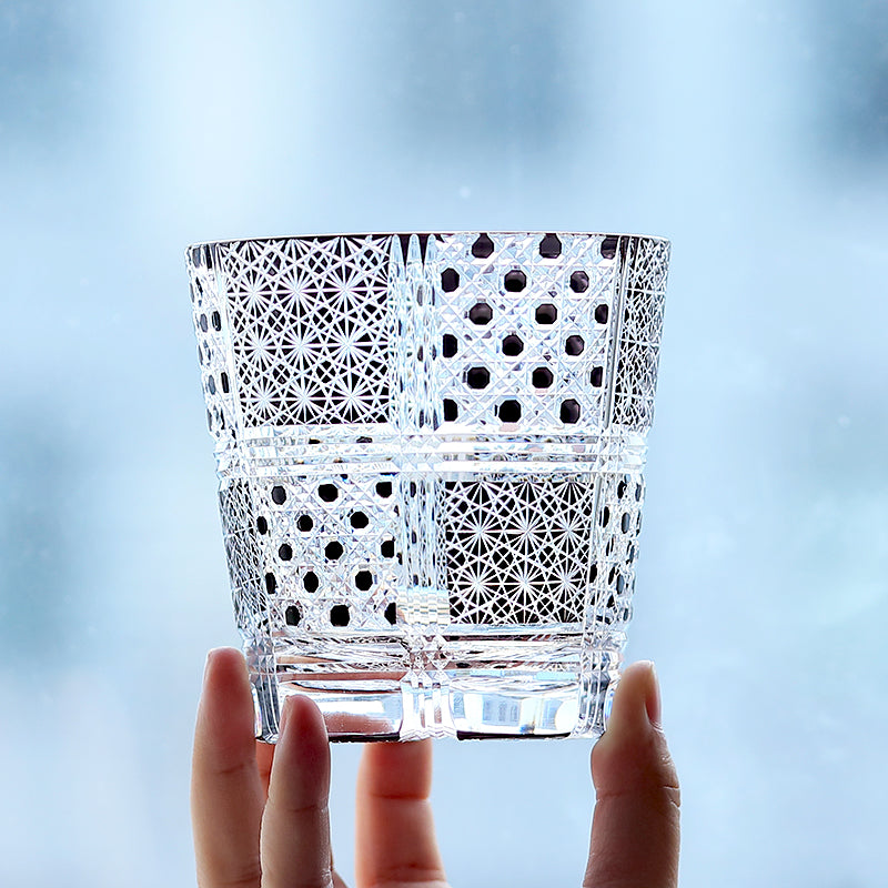 JP-008 320ml Hand Cut to Black Colored Whiskey Glass Tumbler Edo Kiriko Old Fashioned Glasses with Gift Box
