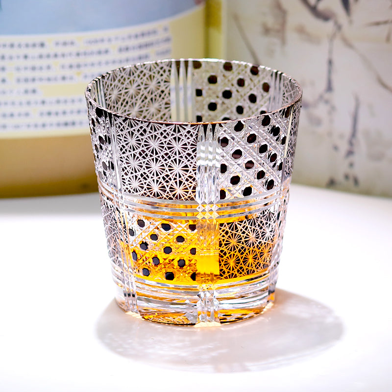JP-008 320ml Hand Cut to Black Colored Whiskey Glass Tumbler Edo Kiriko Old Fashioned Glasses with Gift Box