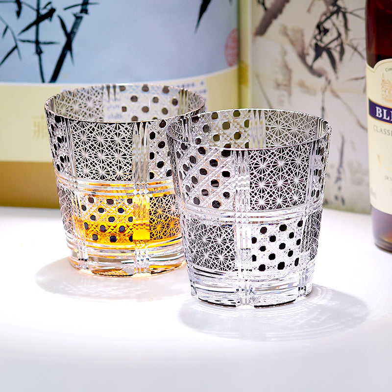 JP-008 320ml Hand Cut to Black Colored Whiskey Glass Tumbler Edo Kiriko Old Fashioned Glasses with Gift Box