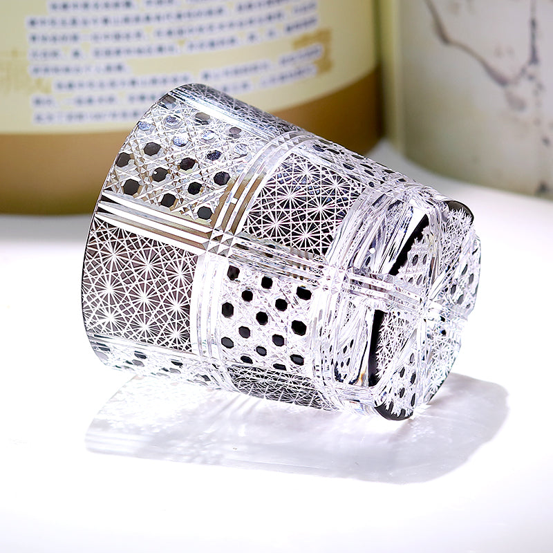 JP-008 320ml Hand Cut to Black Colored Whiskey Glass Tumbler Edo Kiriko Old Fashioned Glasses with Gift Box