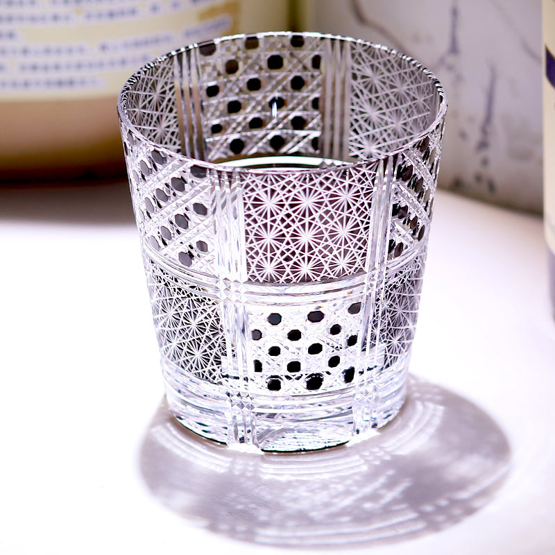 JP-008 320ml Hand Cut to Black Colored Whiskey Glass Tumbler Edo Kiriko Old Fashioned Glasses with Gift Box