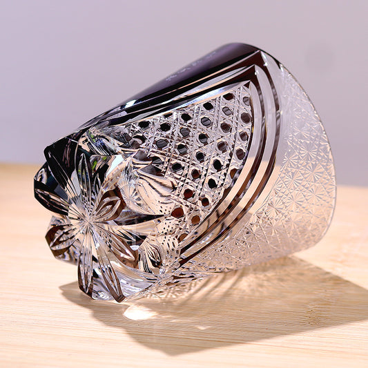 JP-009 320ml Hand Engraved and Black Colored Whiskey Glass Tumbler with Edo Kiriko's Hawk Spread Wings Design