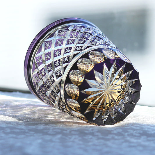 JP-010 330ml Handcrafts Edo Kiriko's Purple Colored Whiskey Glass Tumbler with Cutting Stars Design