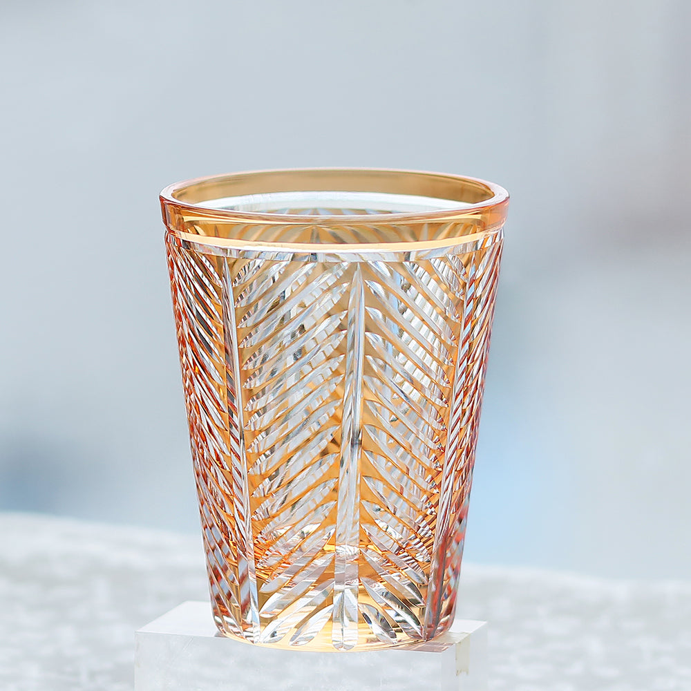 Feather Design Hand Cut Edo Kiriko Highball Glass Tumbler