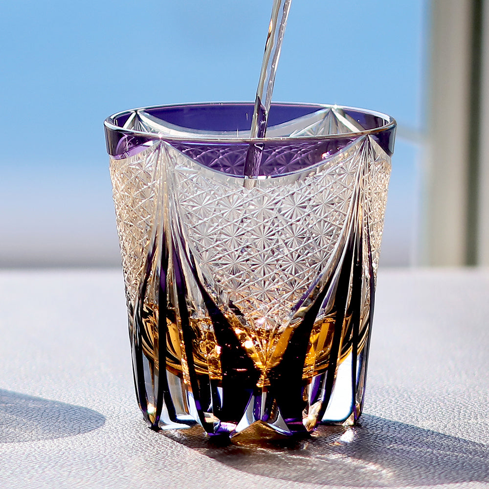 JP-012 320ml Handcrafted Purple Edo Kiriko Whisky Glass Tumbler With Gift Box