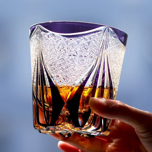 JP-012 320ml Handcrafted Purple Edo Kiriko Whisky Glass Tumbler With Gift Box