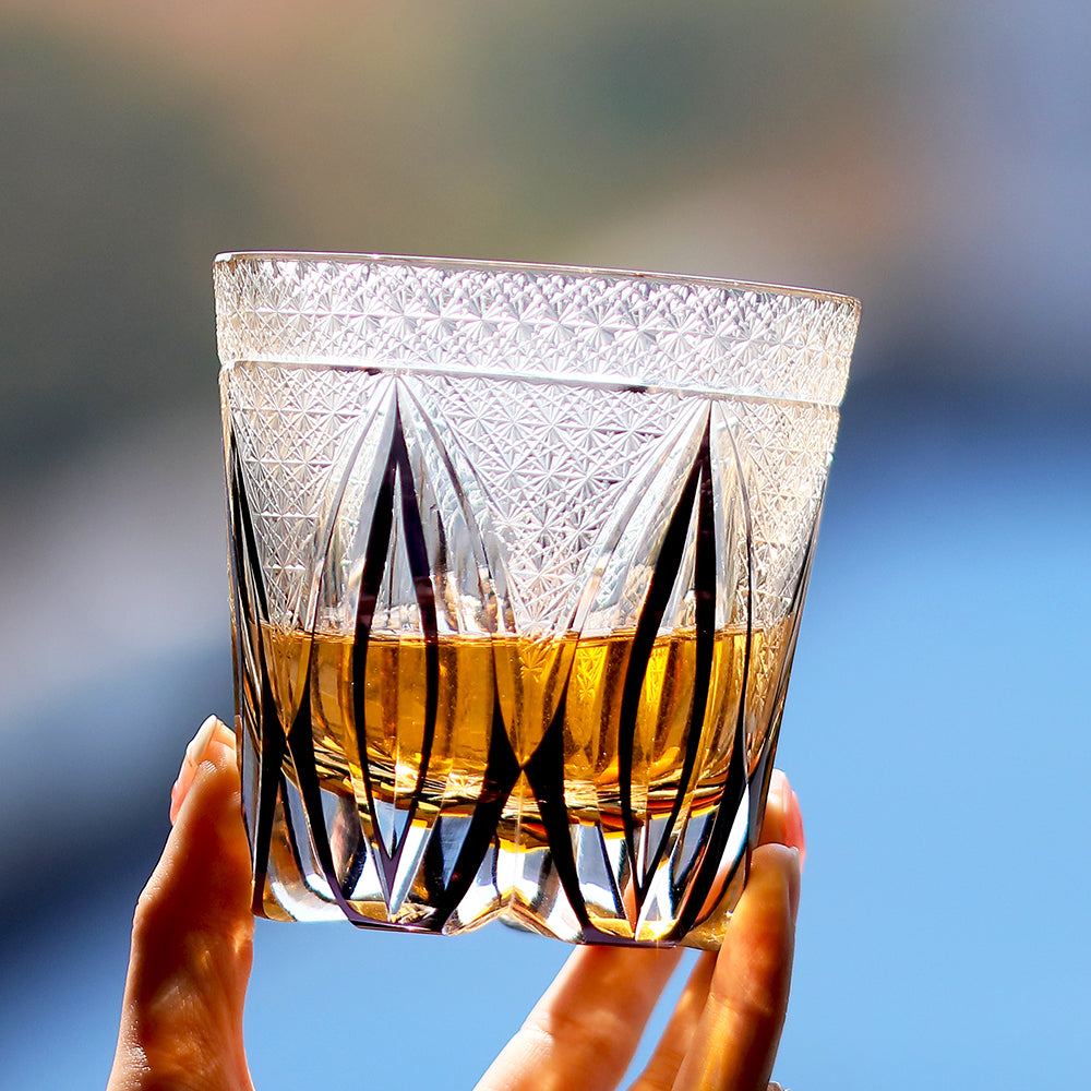 JP-011 320ml Edo Kiriko Handcrafted Purple Flame Whisky Glass With Gift Box