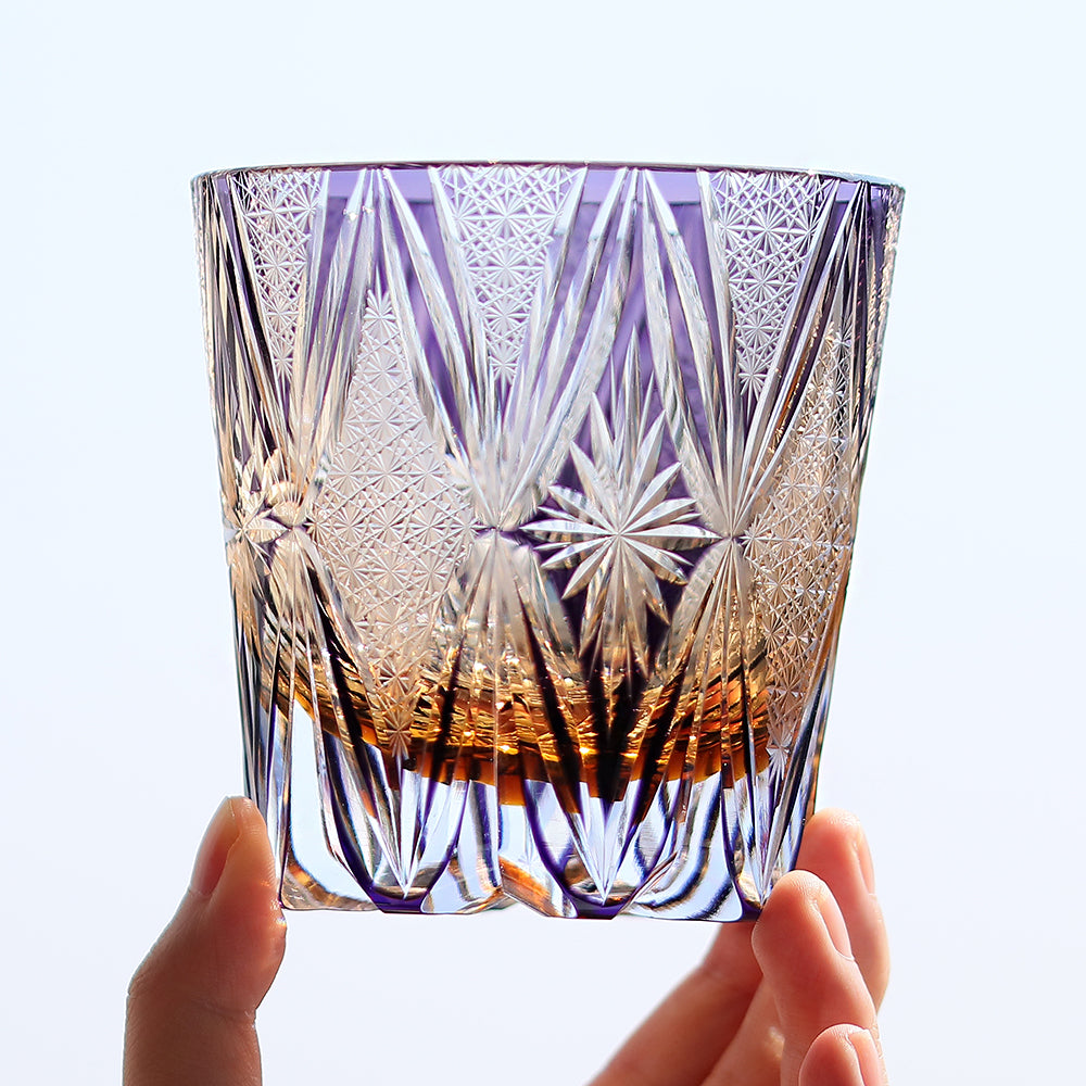 JP-013 320ml Handcrafted Purple Edo Kiriko Whisky Glass Tumbler With Gift Box