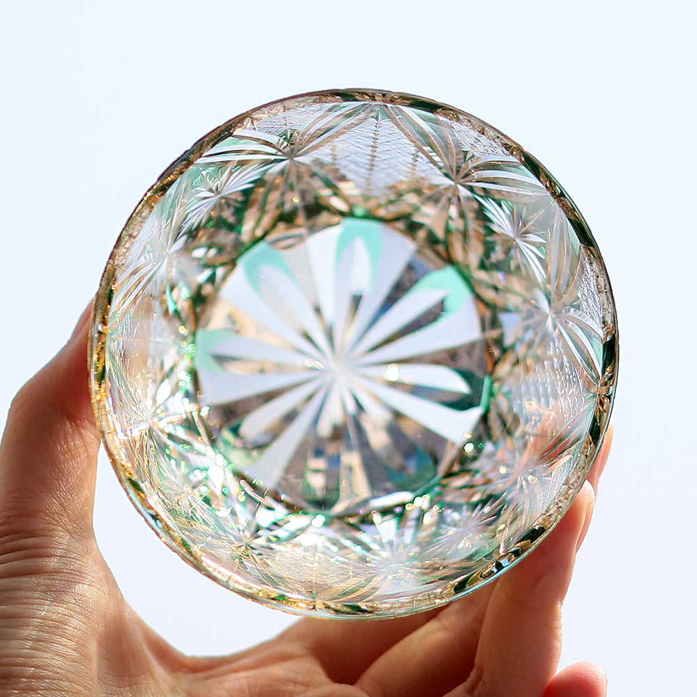 JP-013 320ml Handcrafted Green Edo Kiriko Whisky Glass Tumbler With Gift Box