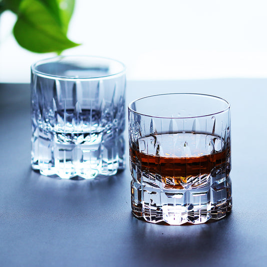 JP-070 210 ml Handcrafts Clear Crystal Whiskey Glasses Cylindrical With Edo Kiriko‘s Carved Crosshatching Of Lines Design