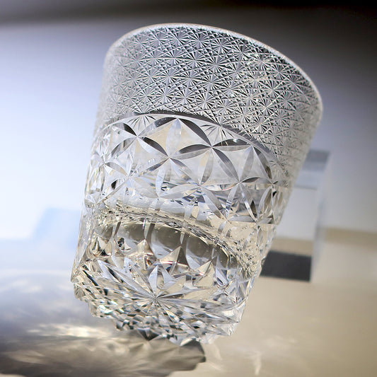 JP-125 240 ml Japanese Style Edo Kiriko K9 Crystal Whisky Glass Tumbler with Chrysanthemum Design