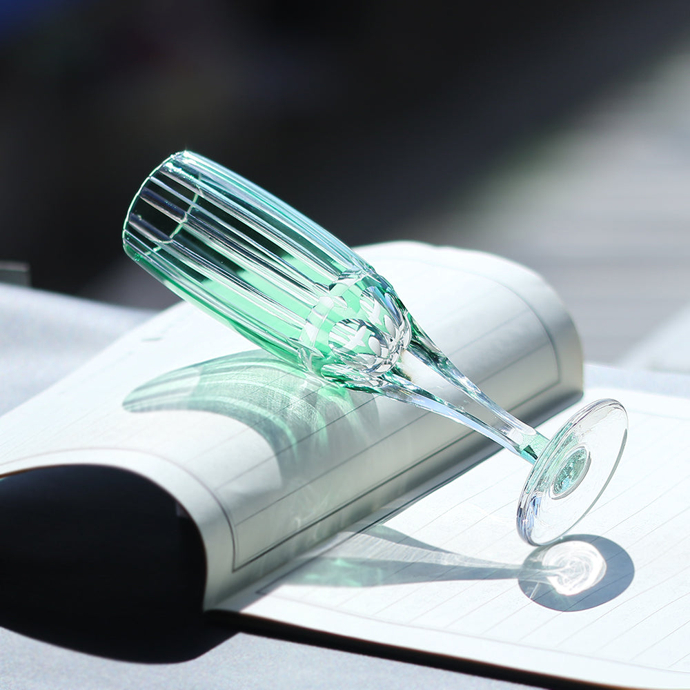 JP-058-4 180 ml Hand Cuts Bamboo Green Crystal Glass Champagne Coupe