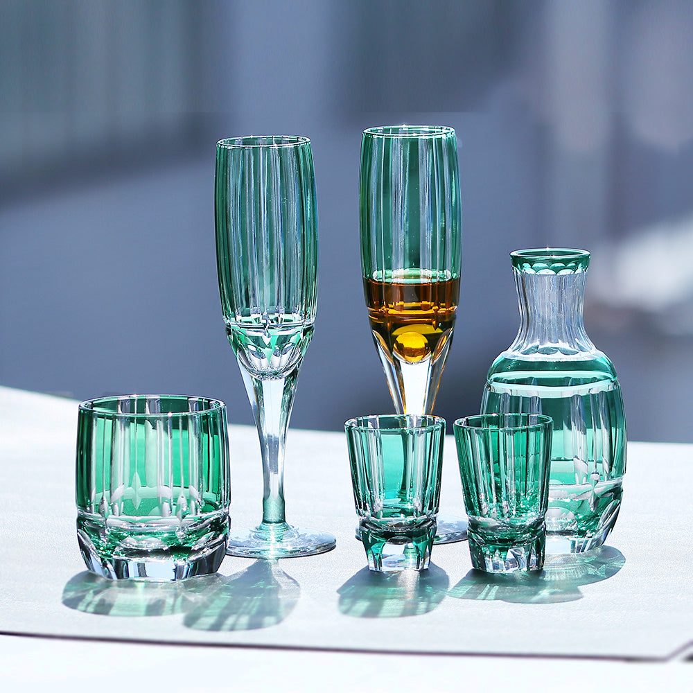 JP-058-4 180 ml Hand Cuts Bamboo Green Crystal Glass Champagne Coupe