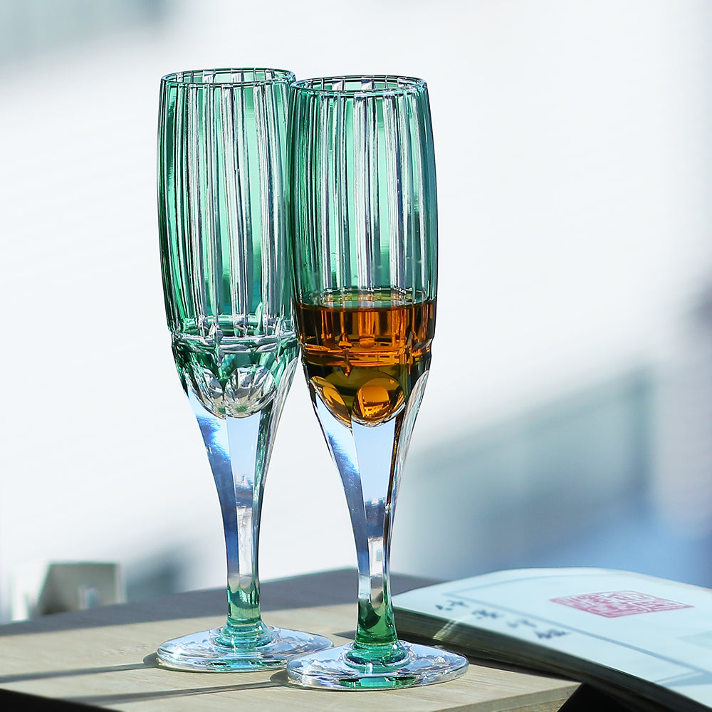 JP-058-4 180 ml Hand Cuts Bamboo Green Crystal Glass Champagne Coupe