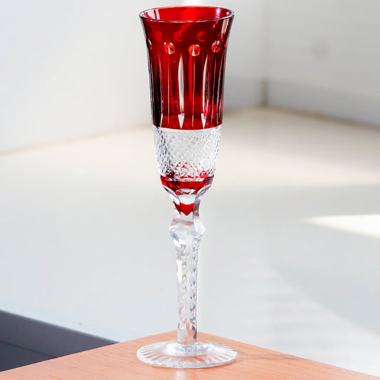 JP-098 Creative Vintage Ruby Red Colored Champagne Flutes 5 oz Hand Cut Lotus Design