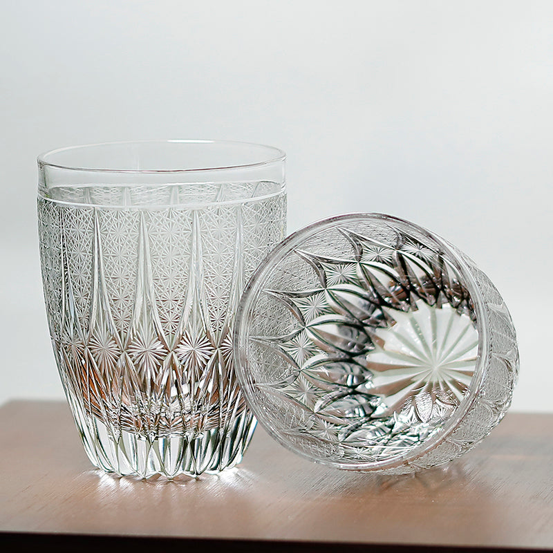 JP-138 New 300ml Luxury Edo Kiriko Grey Glass Highball Cocktai Whiskey Tumblers Hand Engaved Iced Drinking Glass Cup With Gift Box
