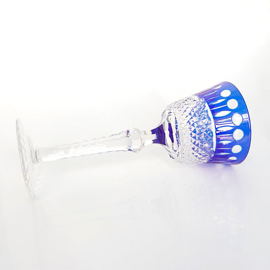 JP-097 150ml Hand Blown Dark Blue Color Cased Wine Glass With Hand Cut Lotus Deisgn Hock Glass Goblet