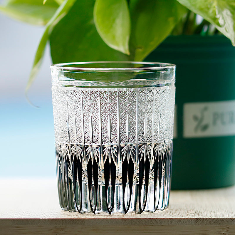 In use of Black Glass Hand Cut To Clear Floral Whiskey Galss - JINZHI GLASS crystal glassware