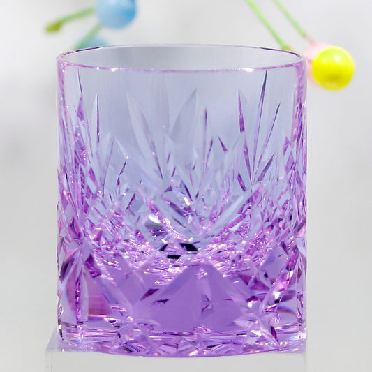JP-128 Japanese Style Edo Kiriko's Purple K9 Crystal Glass Cocktail Whiskey Tumbler In Gift Box