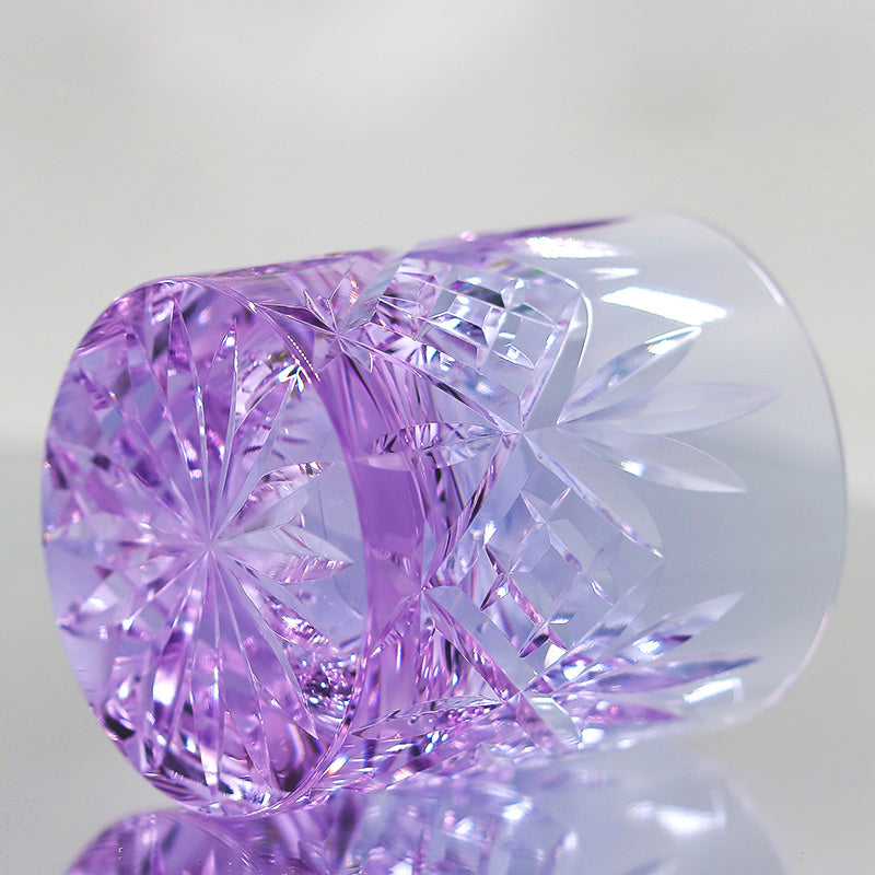 JP-128 Japanese Style Edo Kiriko's Purple K9 Crystal Glass Cocktail Whiskey Tumbler In Gift Box