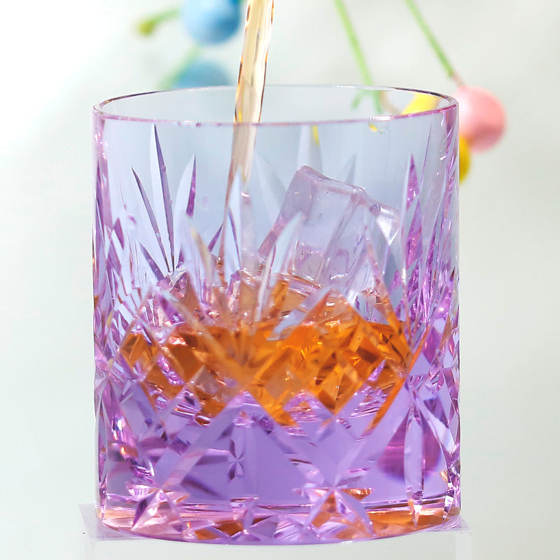 JP-128 Japanese Style Edo Kiriko's Purple K9 Crystal Glass Cocktail Whiskey Tumbler In Gift Box