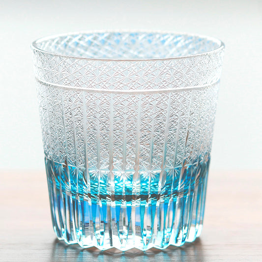 JP-130-2 New Summer Sea Blue Crystal Glass Whiskey Old Fashioned Tumbler Edo Kiriko Beach Rocks Cocktail Cup With Gift Box