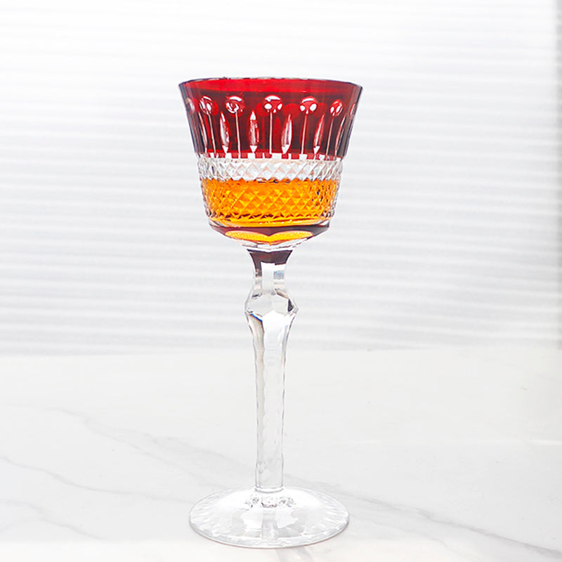 JP-097 5oz Handmade Ruby Red Tinted Glass Goblet Hock Wine Glass With Hand Cutting Lotus Deisgn