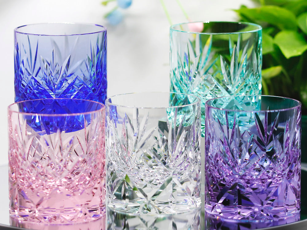 JP-128 Japanese Style Edo Kiriko's Purple K9 Crystal Glass Cocktail Whiskey Tumbler In Gift Box