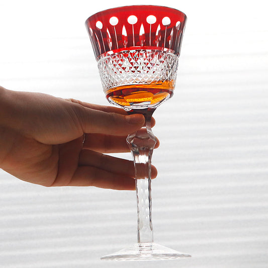 JP-097 5oz Handmade Ruby Red Tinted Glass Goblet Hock Wine Glass With Hand Cutting Lotus Deisgn