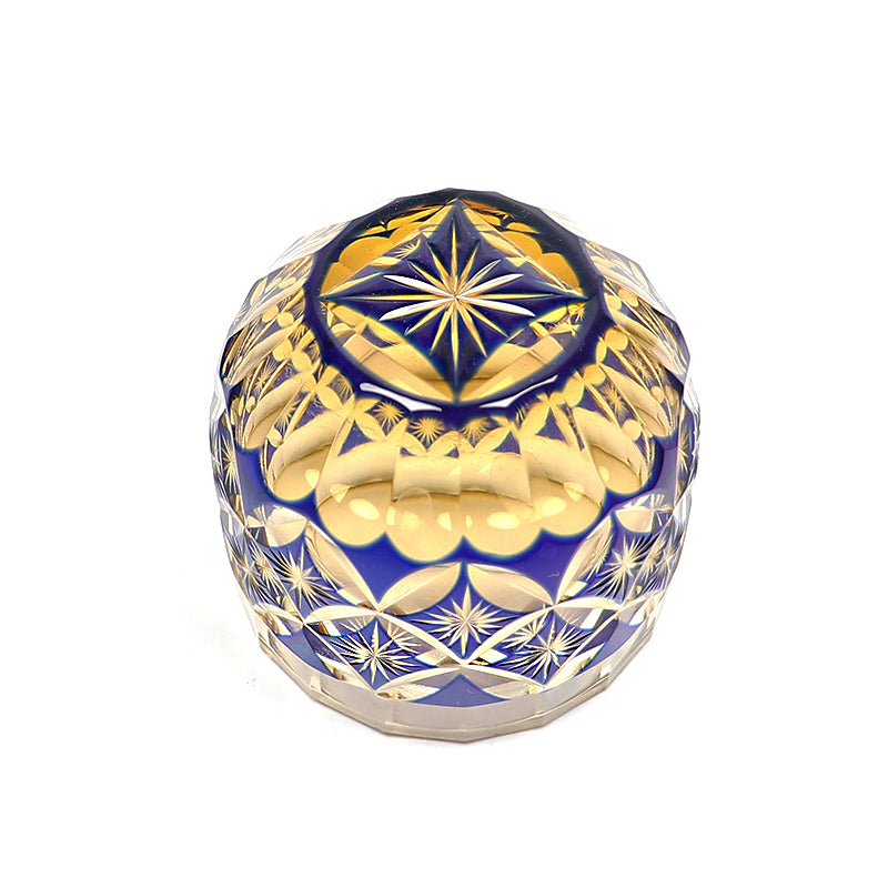 QJ-04 Hand Cut To Amber Blue Shot Glass 60ml for Sake ,Soju,whiskey, vodka, tequila