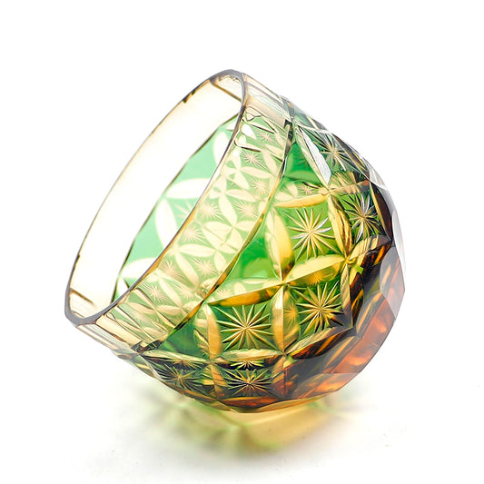 QJ-04 Hand Cut To Amber Green Shot Glass 60ml for Sake ,Soju,whiskey, vodka, tequila