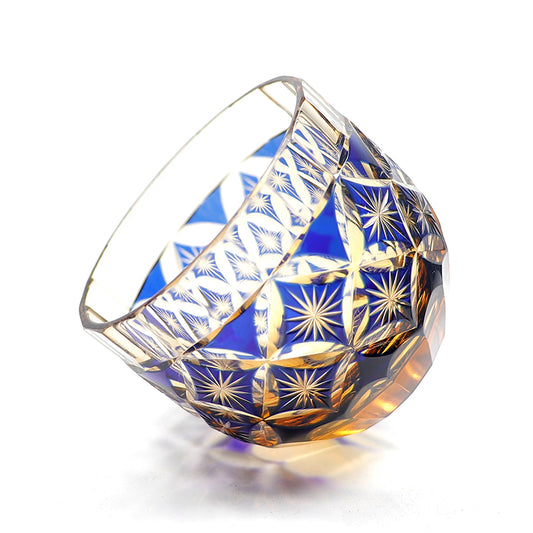 QJ-04 Hand Cut To Amber Blue Shot Glass 60ml for Sake ,Soju,whiskey, vodka, tequila