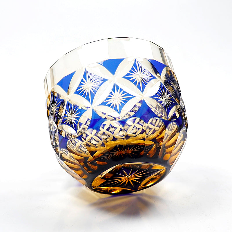 QJ-04 Hand Cut To Amber Blue Shot Glass 60ml for Sake ,Soju,whiskey, vodka, tequila