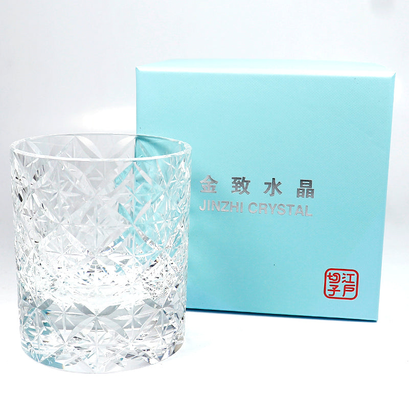 JP-090 Japanese Style K9 Clear Crystal Glass Whiskey Tumbler Edo Kiriko‘s Circle Mesh Pattern With Gift Box
