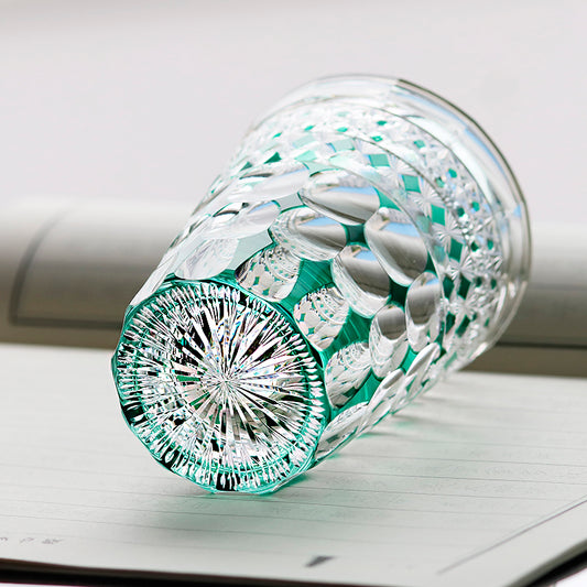 JP-137 280 ml Hand Cut To Clear Green Crystal Glass Highball Tumblers For Cocktail Whiskey Iced Coffee Cold Drinking