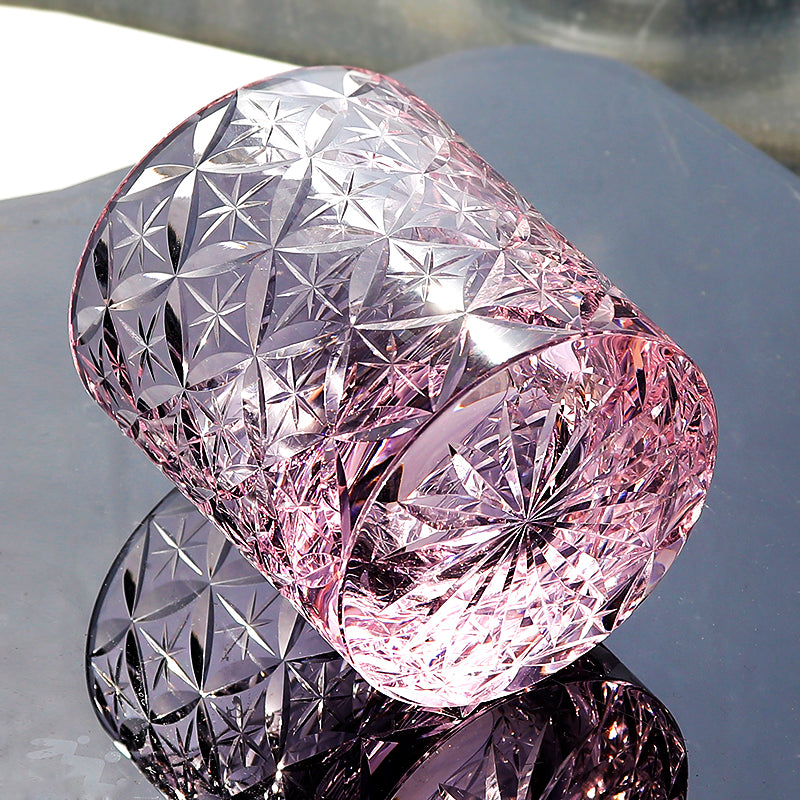 JP-090 Handcrafts Japanese Style K9 Pink Crystal Glass Whiskey Tumbler With Gift Box Edo Kiriko Asterism Patterns