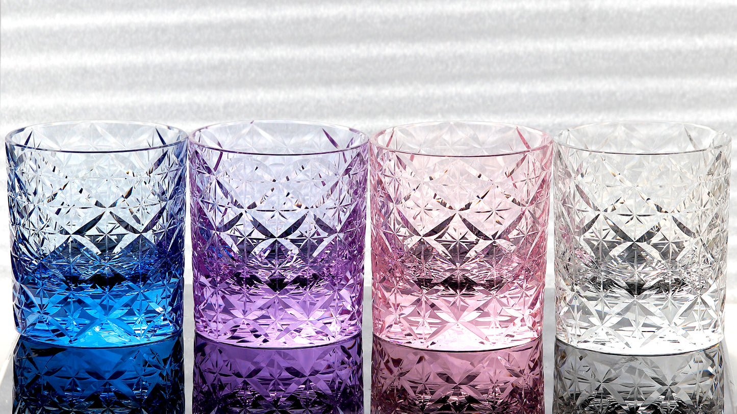 JP-090 Japanese Style K9 Clear Crystal Glass Whiskey Tumbler Edo Kiriko‘s Circle Mesh Pattern With Gift Box